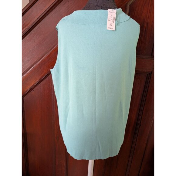 Dressbarn Womens Sleeveless Mint Green Knit Top With Mock Neck Size 2X NWT - Picture 3 of 7